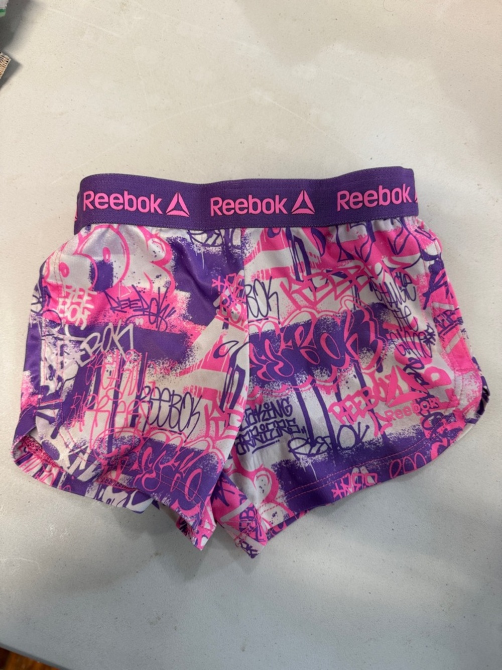 Reebok Purple and Pink Graffiti-Print Girls' Athletic Shorts